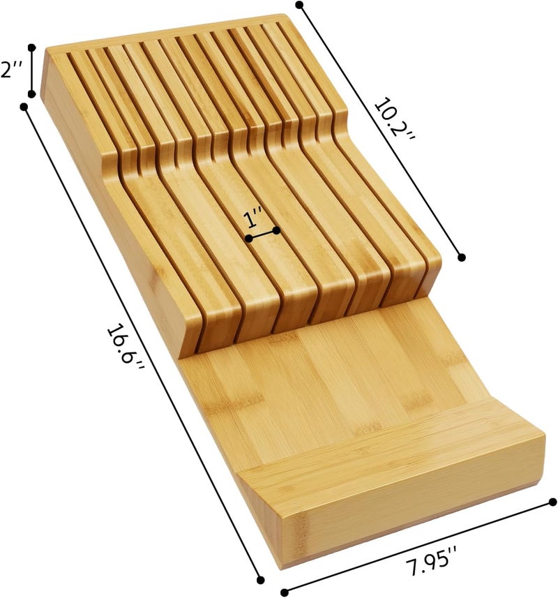 WenCraft Bamboo Kitchen Drawer Knife Block, In drawer Knife Holder, Knife Drawer Organizer fit for 13 knives - Image 5
